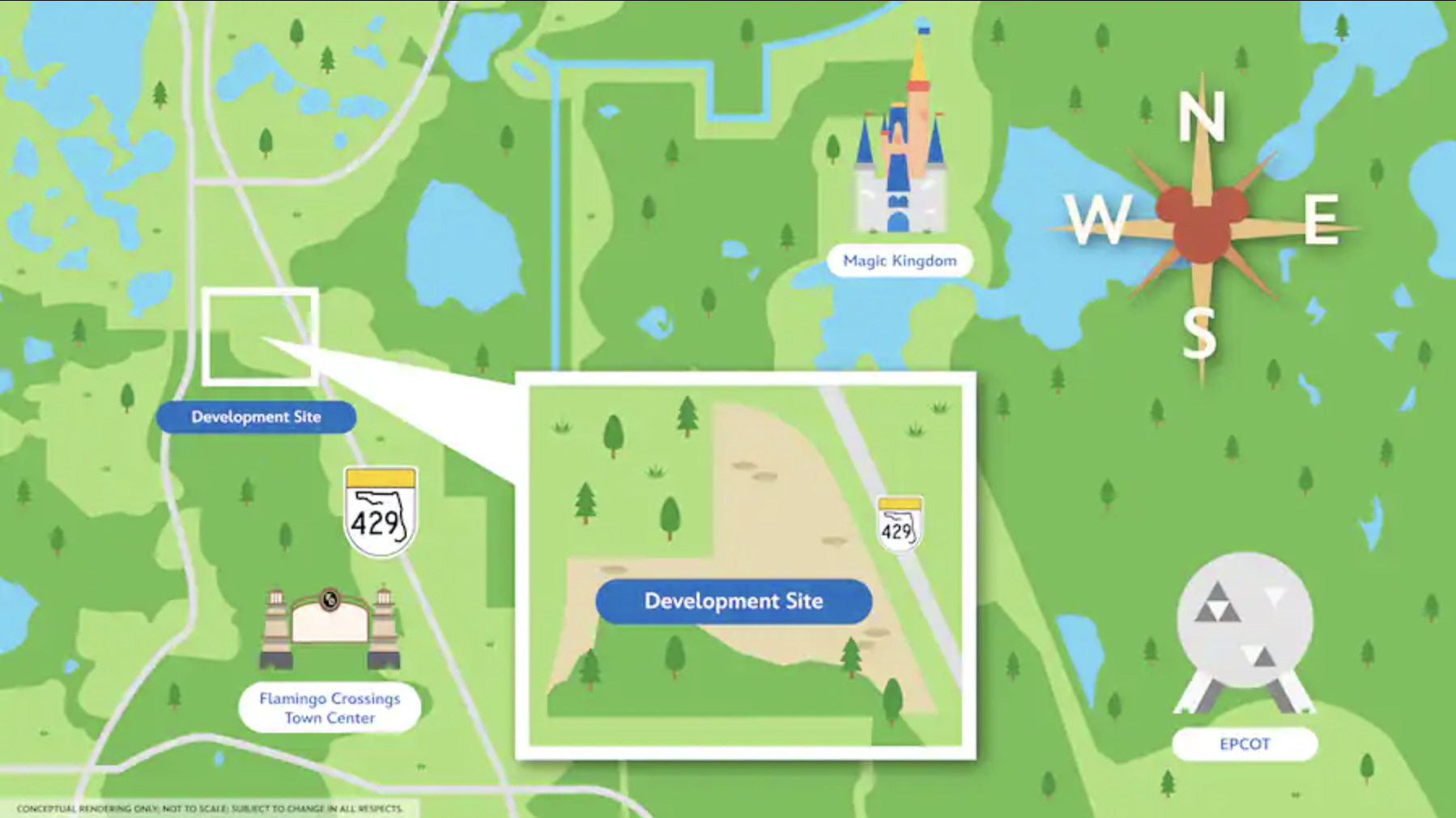 map graphic with magic kingdom and flamingo crossings near 429